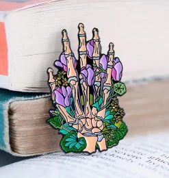 Hand Skeleton With Flowers - Enamel Pin