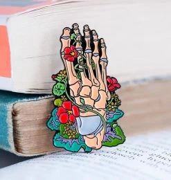Foot Skeleton With Flowers - Enamel Pin