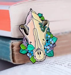 Dog Skull With Flowers - Enamel Pin