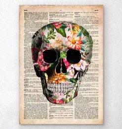 Floral Skull Art Print - Old Dictionary