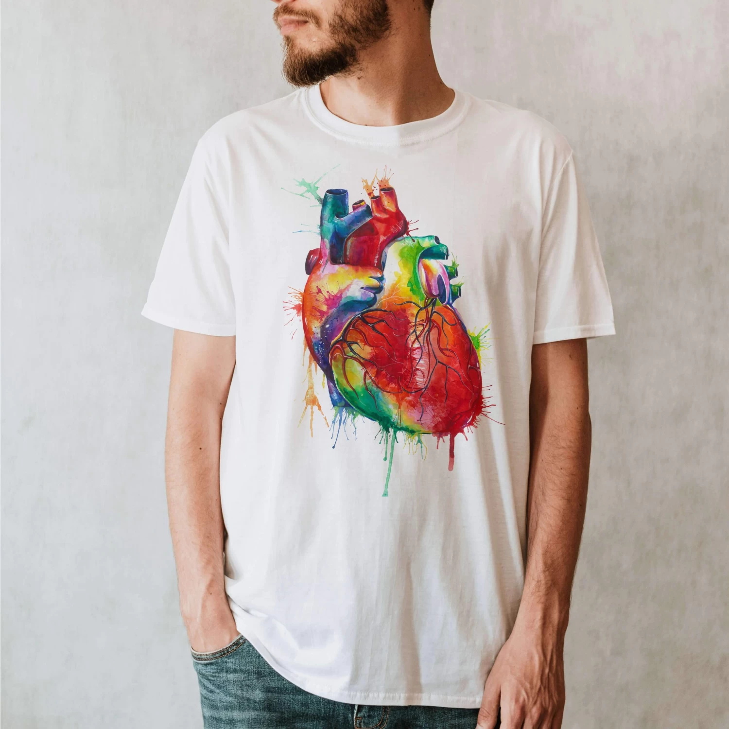 Heart II Unisex T-Shirt - Watercolor 4 Heart II Unisex T-Shirt - Watercolor - Image 2