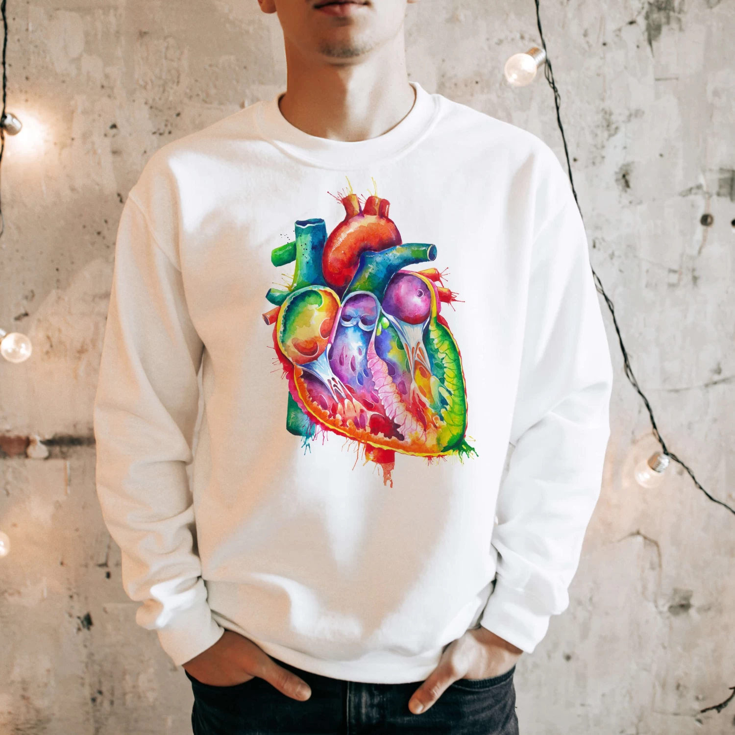 Heart Unisex Sweatshirt - Watercolor 4 Heart Unisex Sweatshirt - Watercolor - Image 2