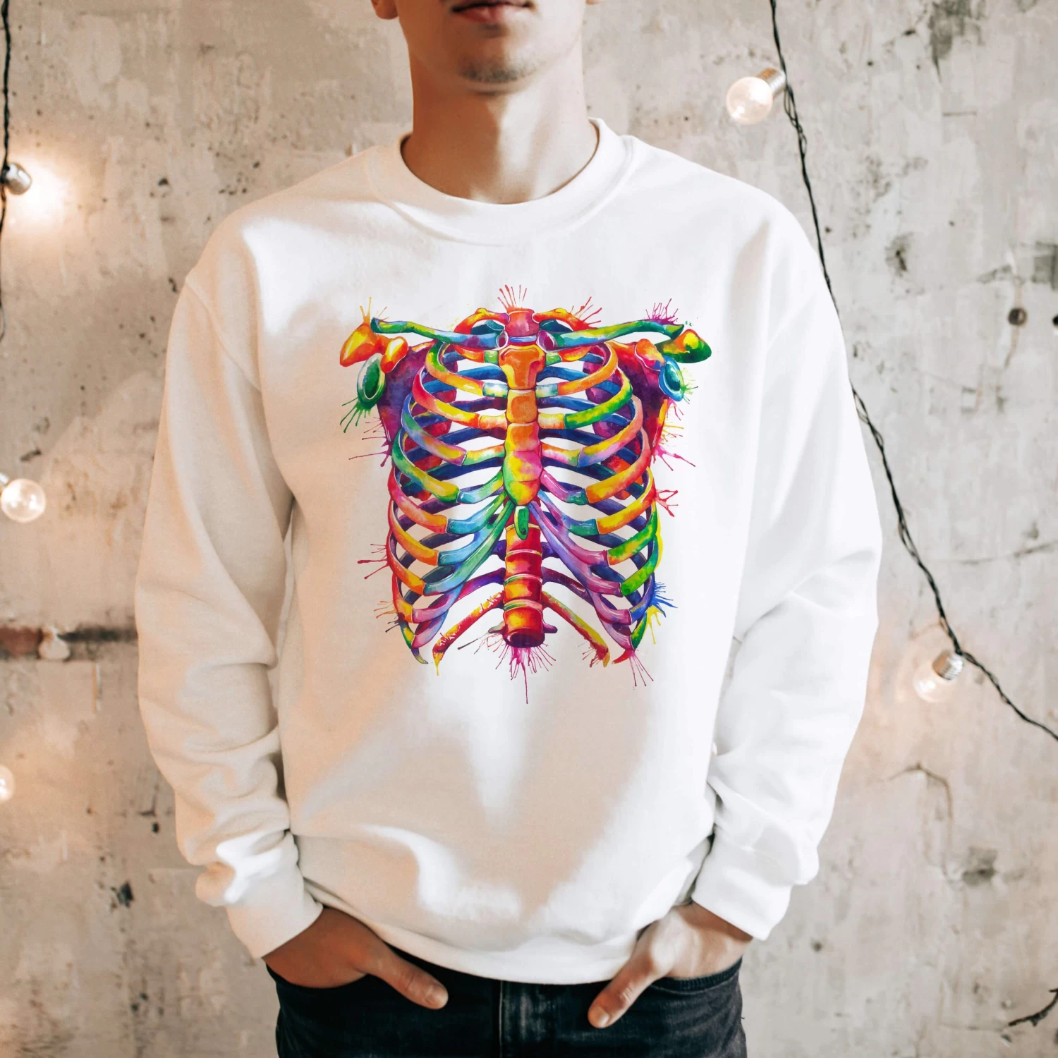 Rib Cage Unisex Sweatshirt - Watercolor 4 Rib Cage Unisex Sweatshirt - Watercolor - Image 2