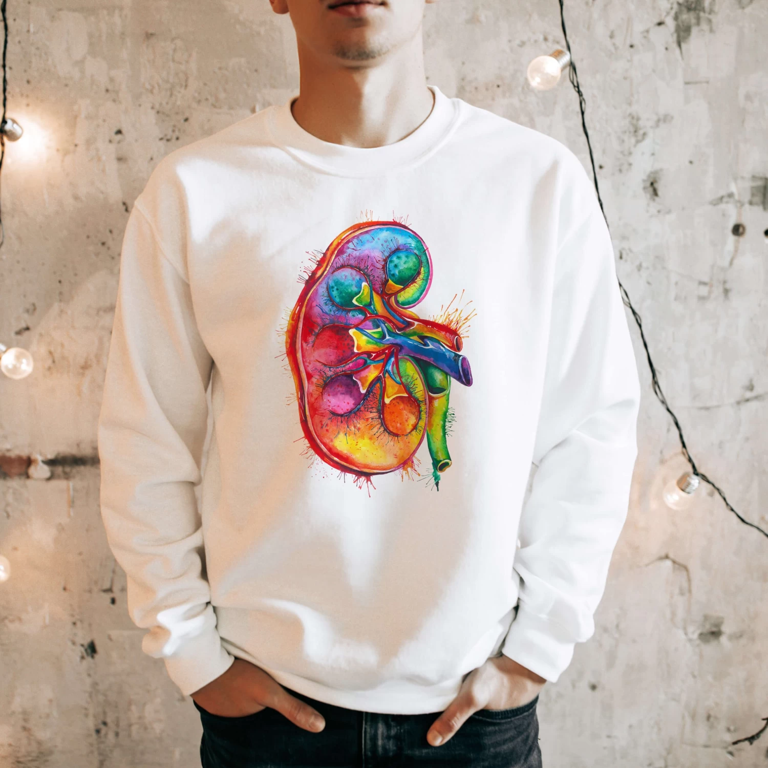 Kidney Unisex Sweatshirt - Watercolor 4 Kidney Unisex Sweatshirt - Watercolor - Image 2
