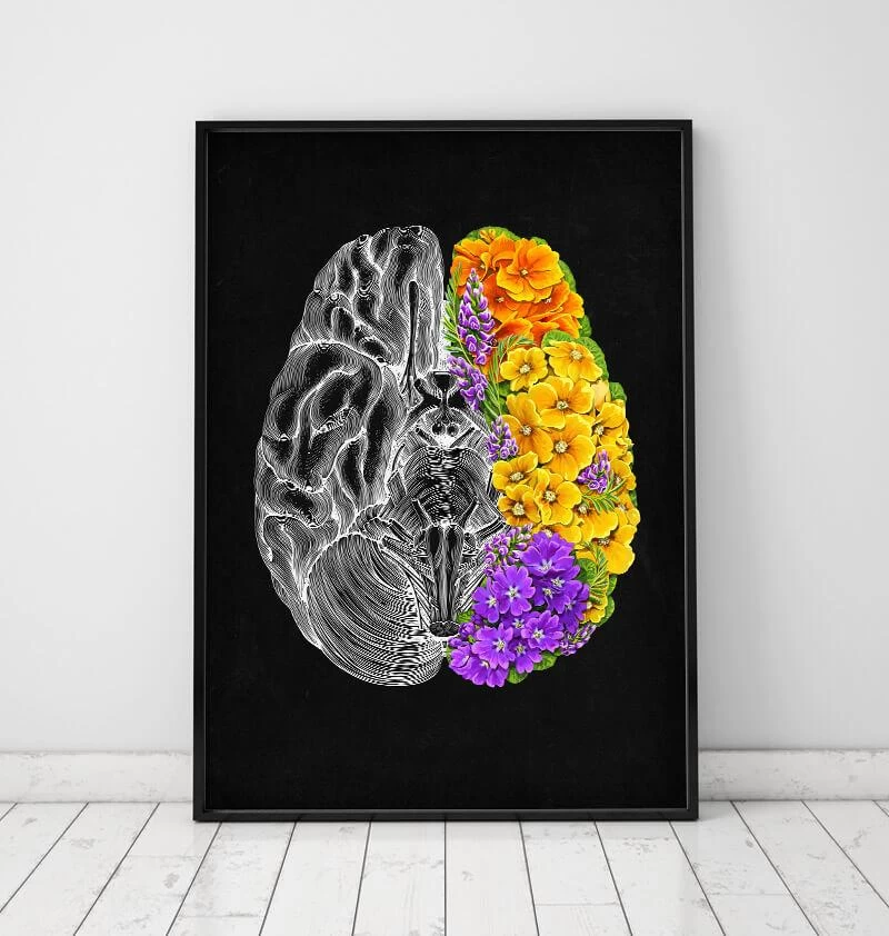 Anatomical Brain With Flowers - Black 6 Anatomical Brain With Flowers - Black - Image 4