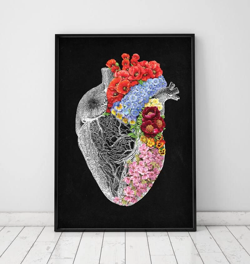 Anatomical Heart With Flowers - Black 4 Anatomical Heart With Flowers - Black - Image 2