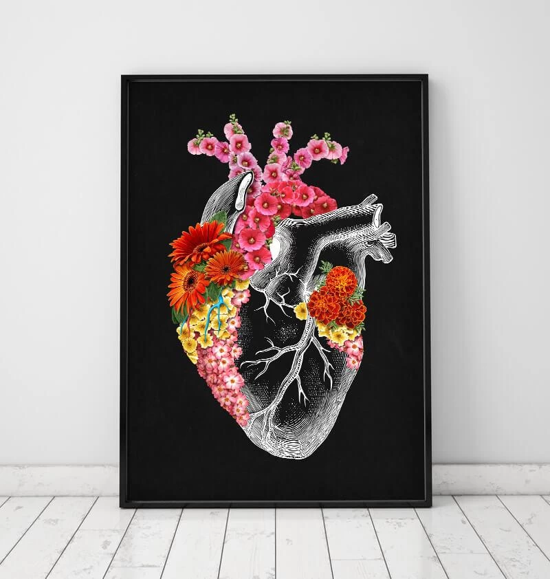 Anatomical Heart With Flowers II - Black 4 Anatomical Heart With Flowers II - Black - Image 2