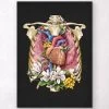 Heart, Lungs And Rib Cage - Floral - Black