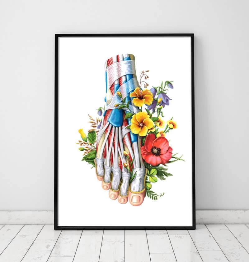 Foot Anatomy - Floral - White 4 Foot Anatomy - Floral - White - Image 2