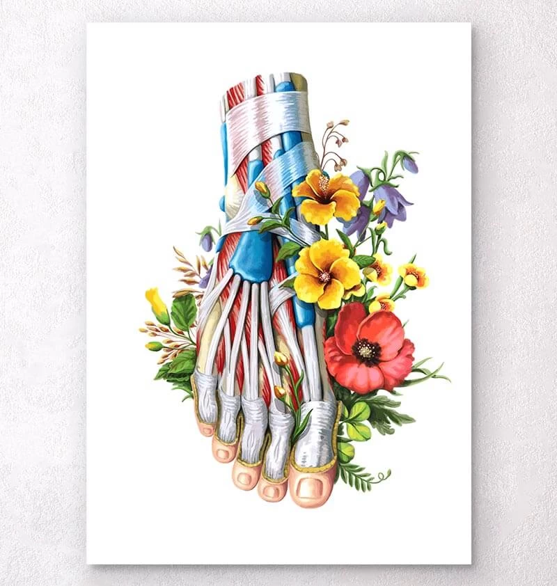 Foot Anatomy - Floral - White 3 Foot Anatomy - Floral - White