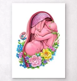 Fetus In A Womb - Floral - White