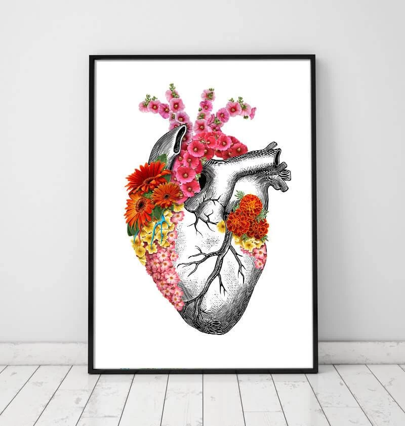 Anatomical Heart With Flowers II - White 4 Anatomical Heart With Flowers II - White - Image 2