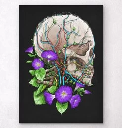 Skull With Flowers - Black