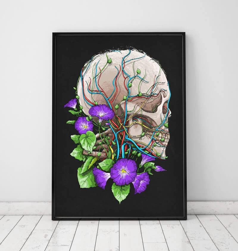 Skull With Flowers - Black 4 Skull With Flowers - Black - Image 2