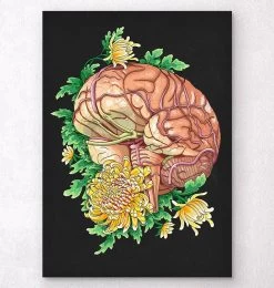 Brain With Flowers - Black