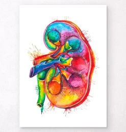 Left Kidney Anatomy - Watercolor Splash