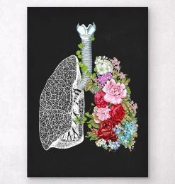 Anatomical Lungs With Flowers - Black
