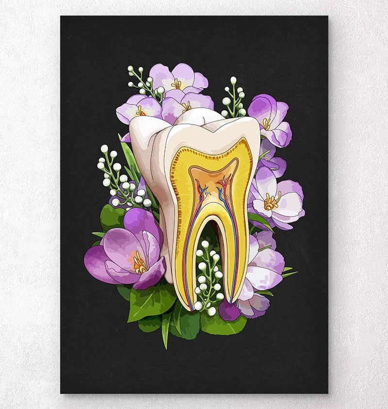 Tooth Anatomy - Floral - Black 3 Tooth Anatomy - Floral - Black