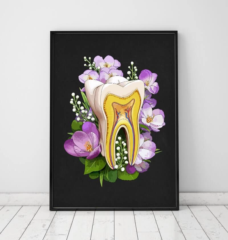Tooth Anatomy - Floral - Black 4 Tooth Anatomy - Floral - Black - Image 2