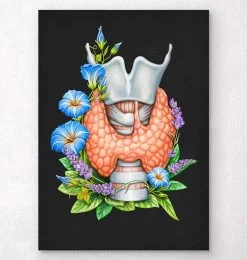 Thyroid Anatomy Art - Floral - Black