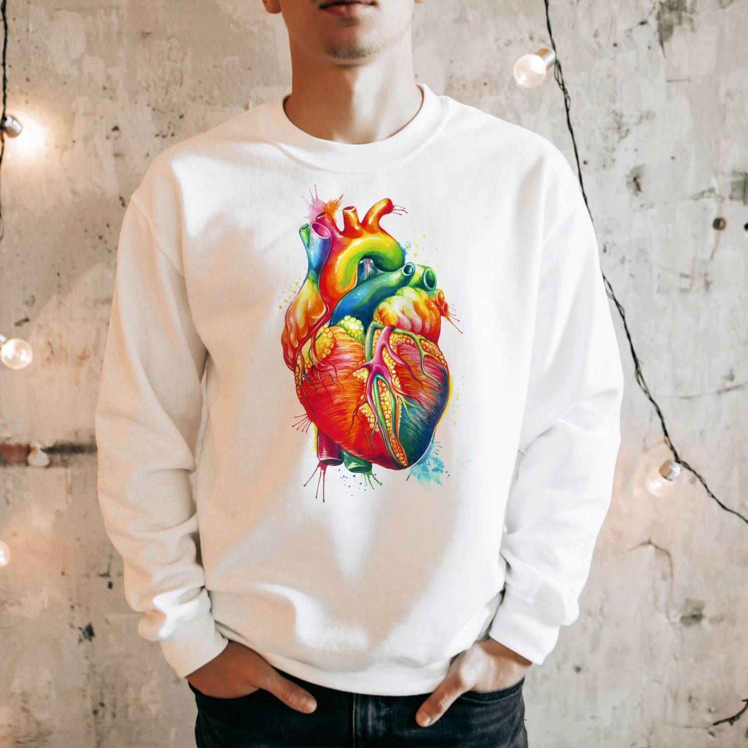 Heart II Unisex Sweatshirt - Watercolor 4 Heart II Unisex Sweatshirt - Watercolor - Image 2