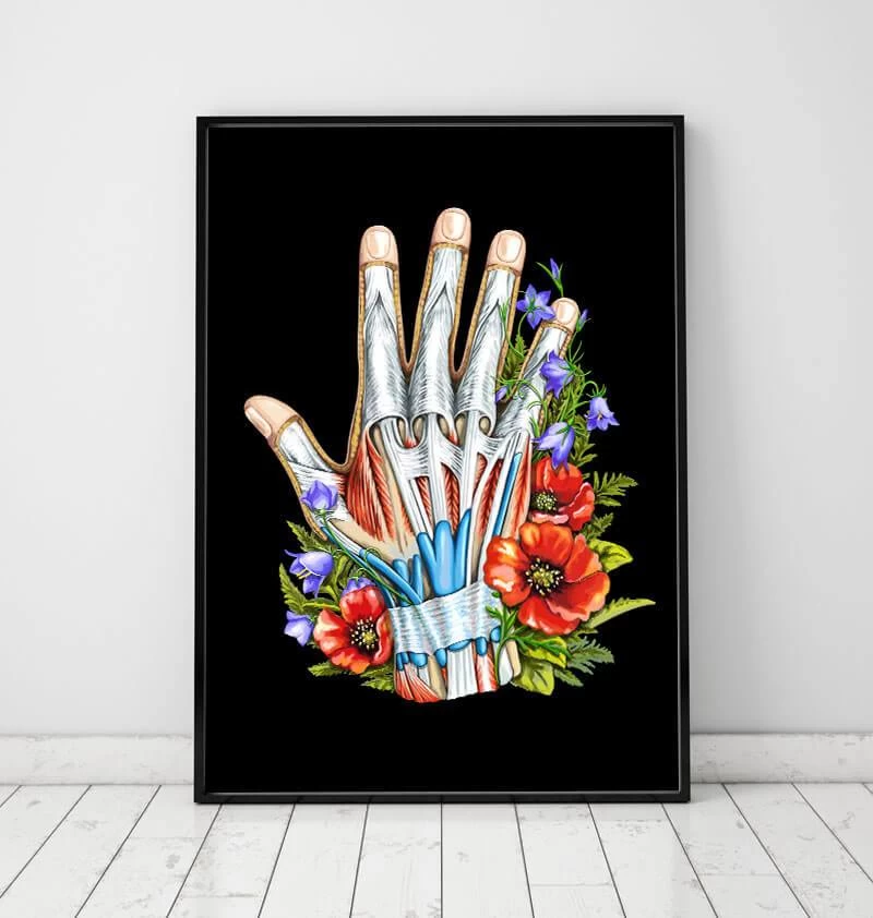 Hand Anatomy - Floral - Black 4 Hand Anatomy - Floral - Black - Image 2