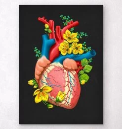 Heart Anatomy III - Floral - Black