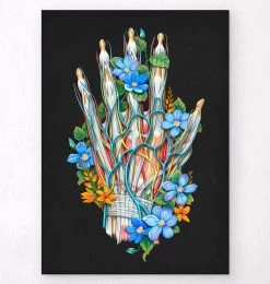 Blood Vessels Of The Hand - Floral - Black