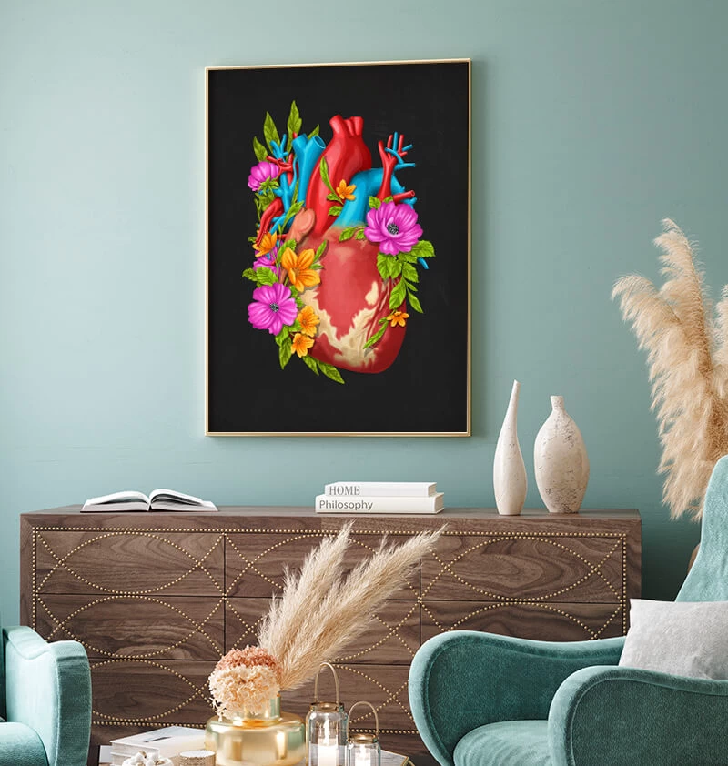 Heart Anatomy IV - Floral - Black 4 Heart Anatomy IV - Floral - Black - Image 2