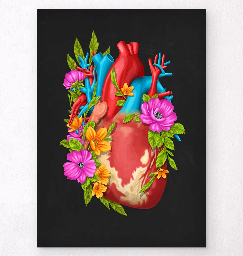 Heart Anatomy IV - Floral - Black 3 Heart Anatomy IV - Floral - Black
