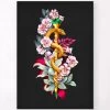 Rod Of Asclepius - Floral - Black