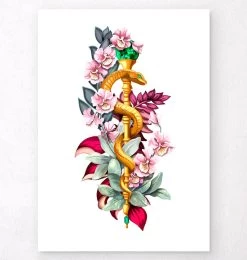 Rod Of Asclepius - Floral - White