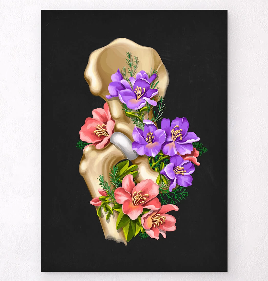 Hip Joint Anatomy - Floral - Black 3 Hip Joint Anatomy - Floral - Black