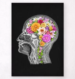 Anatomical Brain With Flowers II - Black
