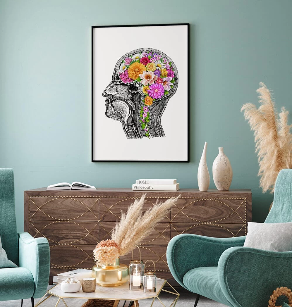 Anatomical Brain With Flowers II - White 4 Anatomical Brain With Flowers II - White - Image 2