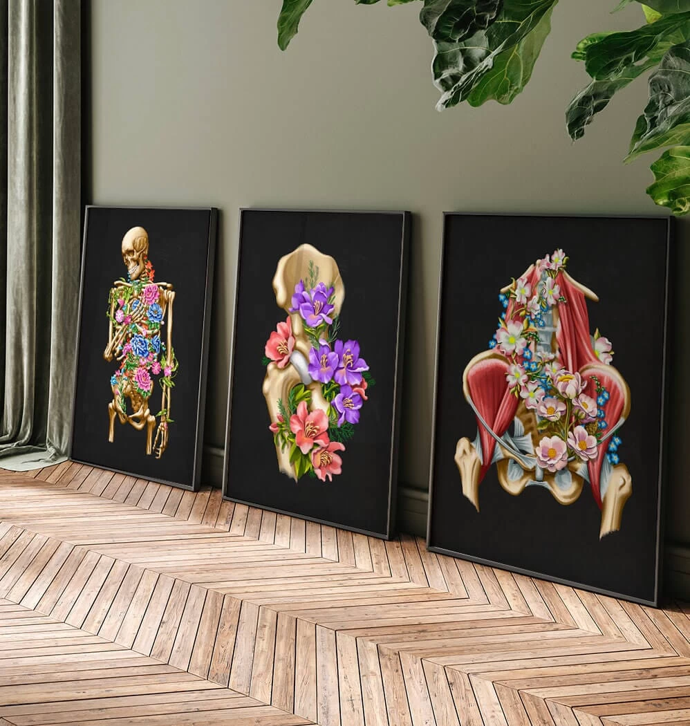 Iliacus And Psoas Muscles - Floral - Black 5 Iliacus And Psoas Muscles - Floral - Black - Image 3