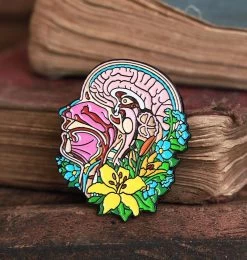 Head Section & Brain With Flowers - Enamel Pin