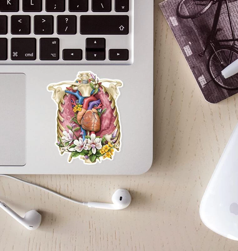 Rib Cage & Heart Anatomy Sticker - Floral 4 Rib Cage & Heart Anatomy Sticker - Floral - Image 2